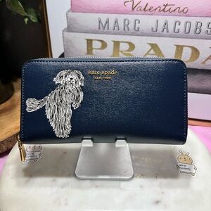 Kate Spade Shaggy Embossed Zip-around Continental Wallet Navy Dog Wallet EUC